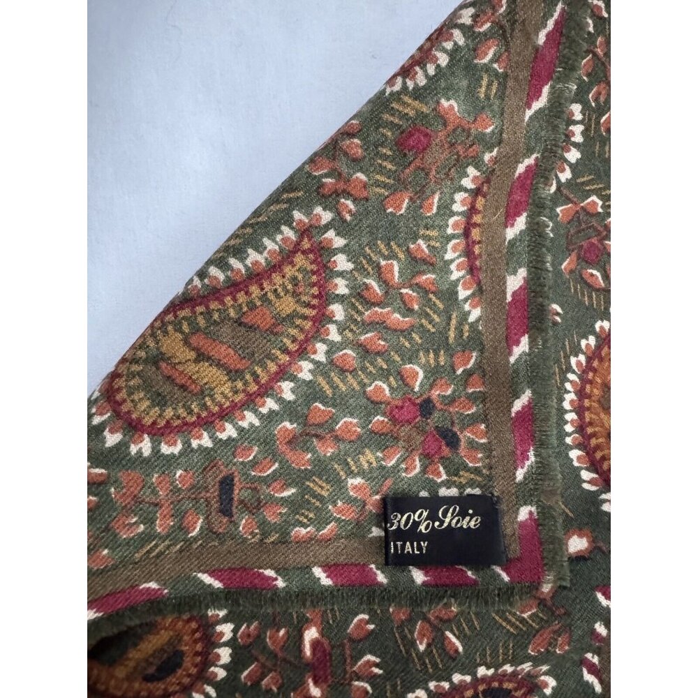 Vintage Christian Dior Boho Paisley Brown Green Wool Silk 52” Large Scarf Shawl - Picture 7 of 10